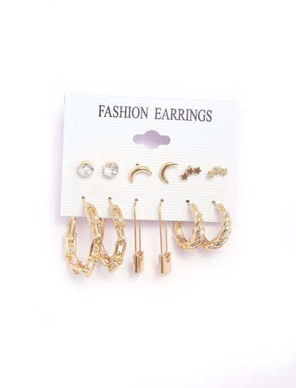 Gold-Polished Alloy Set Of 6 Designer Earrings - The Pari