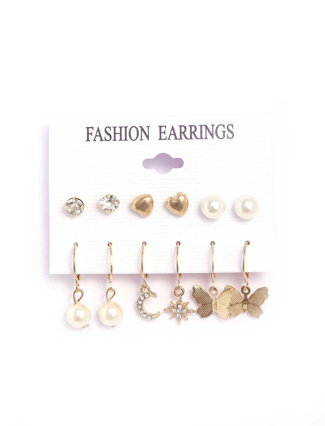 Gold-Polished Alloy Set Of 6 Designer Earrings - The Pari