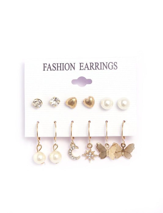 Gold-Polished Alloy Set Of 6 Designer Earrings - The Pari