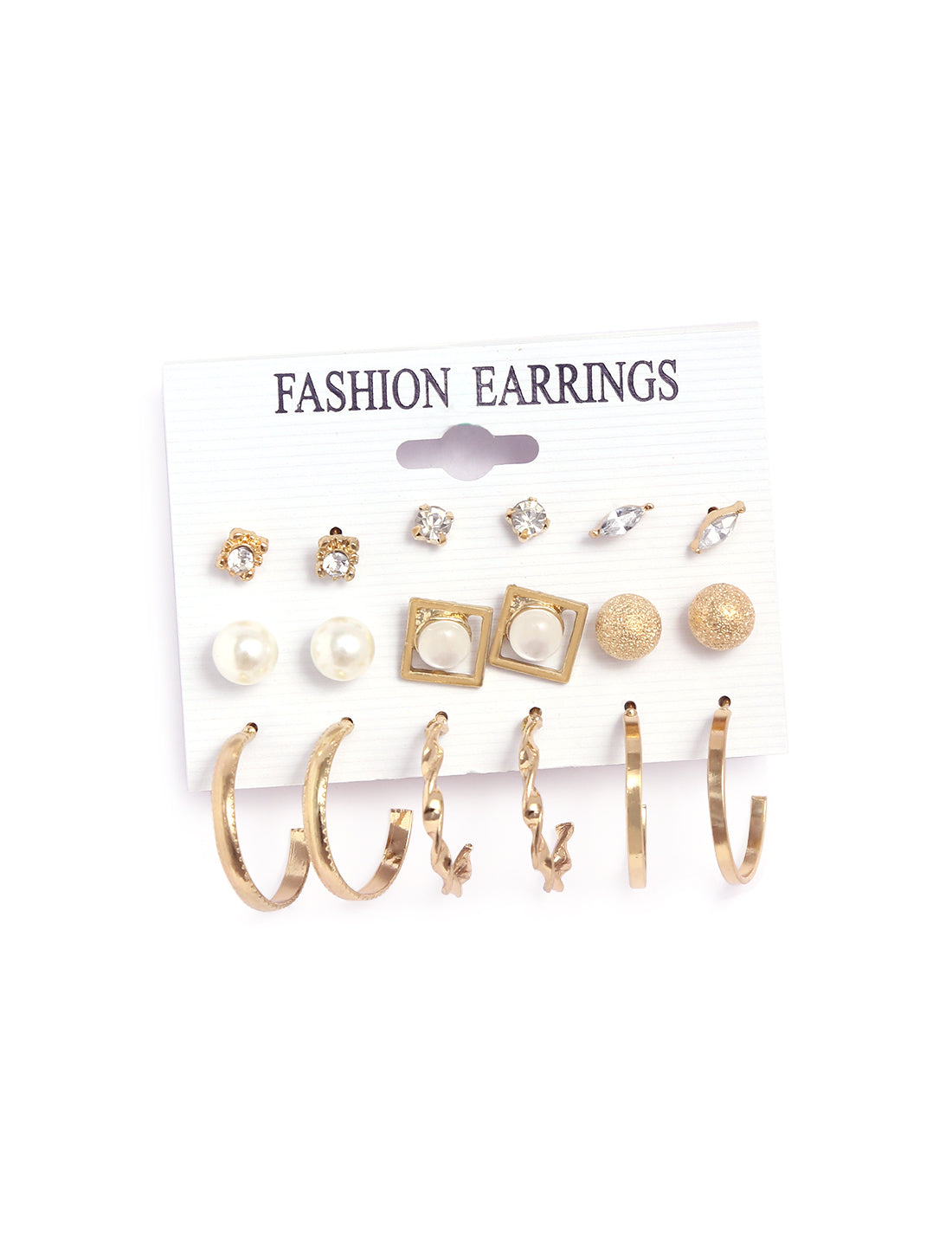 Gold-Polished Alloy Set Of 9 Designer Earrings - The Pari