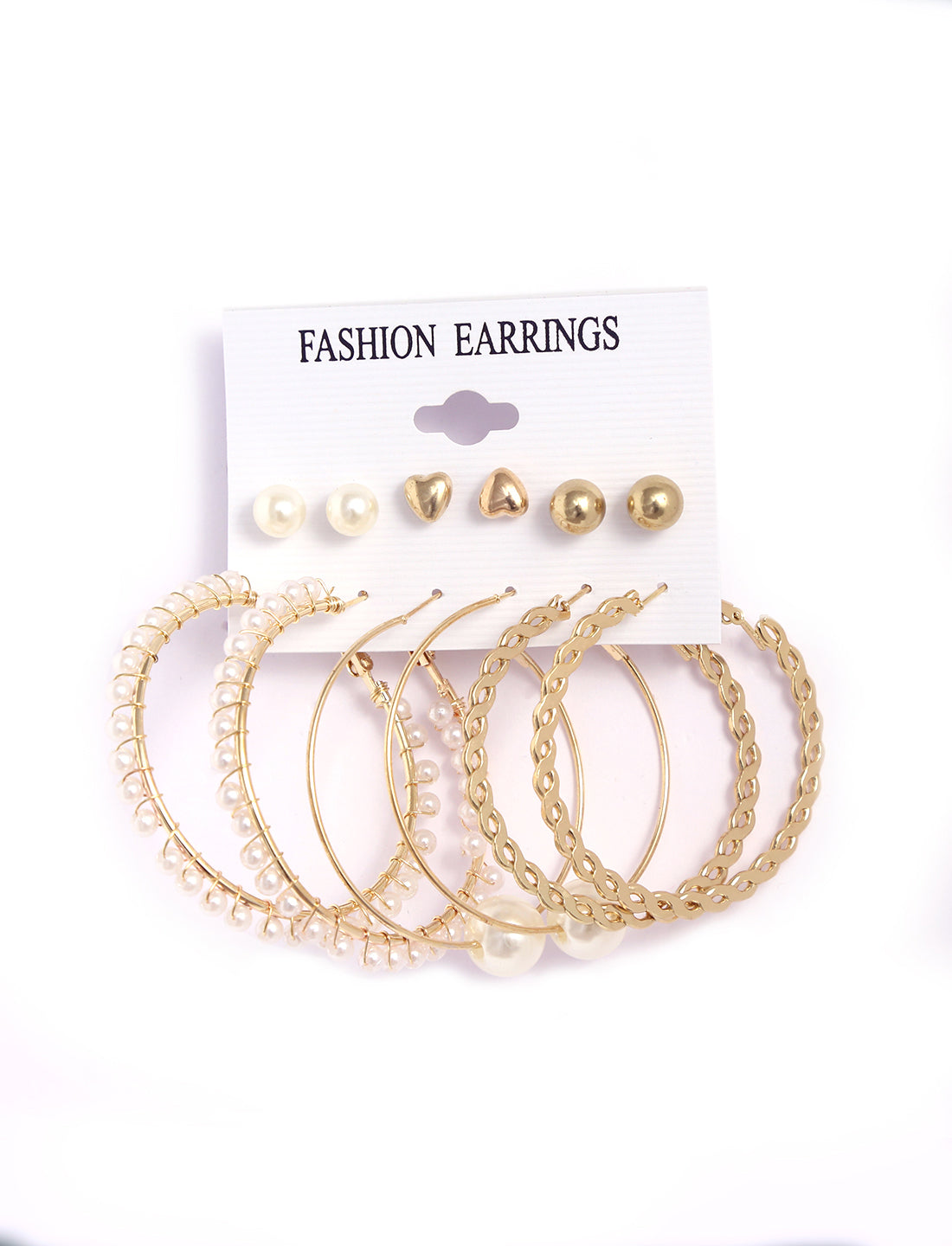 Gold-Polished Alloy Set Of 6 Designer Earrings - The Pari
