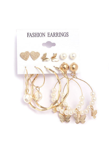 Gold-Polished Alloy Set Of 6 Designer Earrings - The Pari