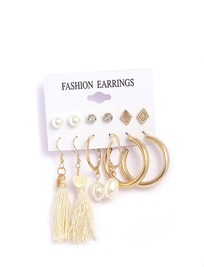 Gold-Polished Alloy Set Of 6 Designer Earrings - The Pari