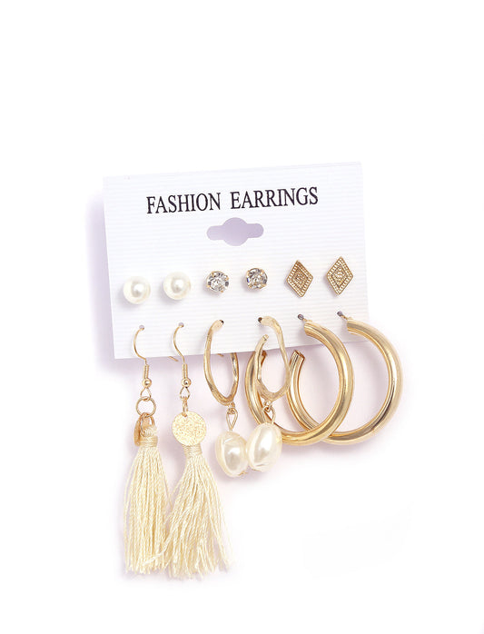 Gold-Polished Alloy Set Of 6 Designer Earrings - The Pari