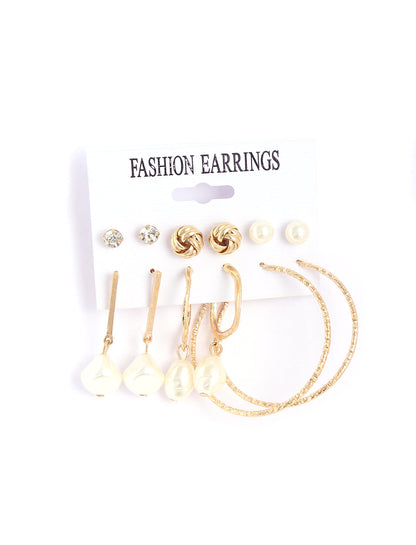 Gold-Polished Alloy Set Of 6 Designer Earrings - The Pari