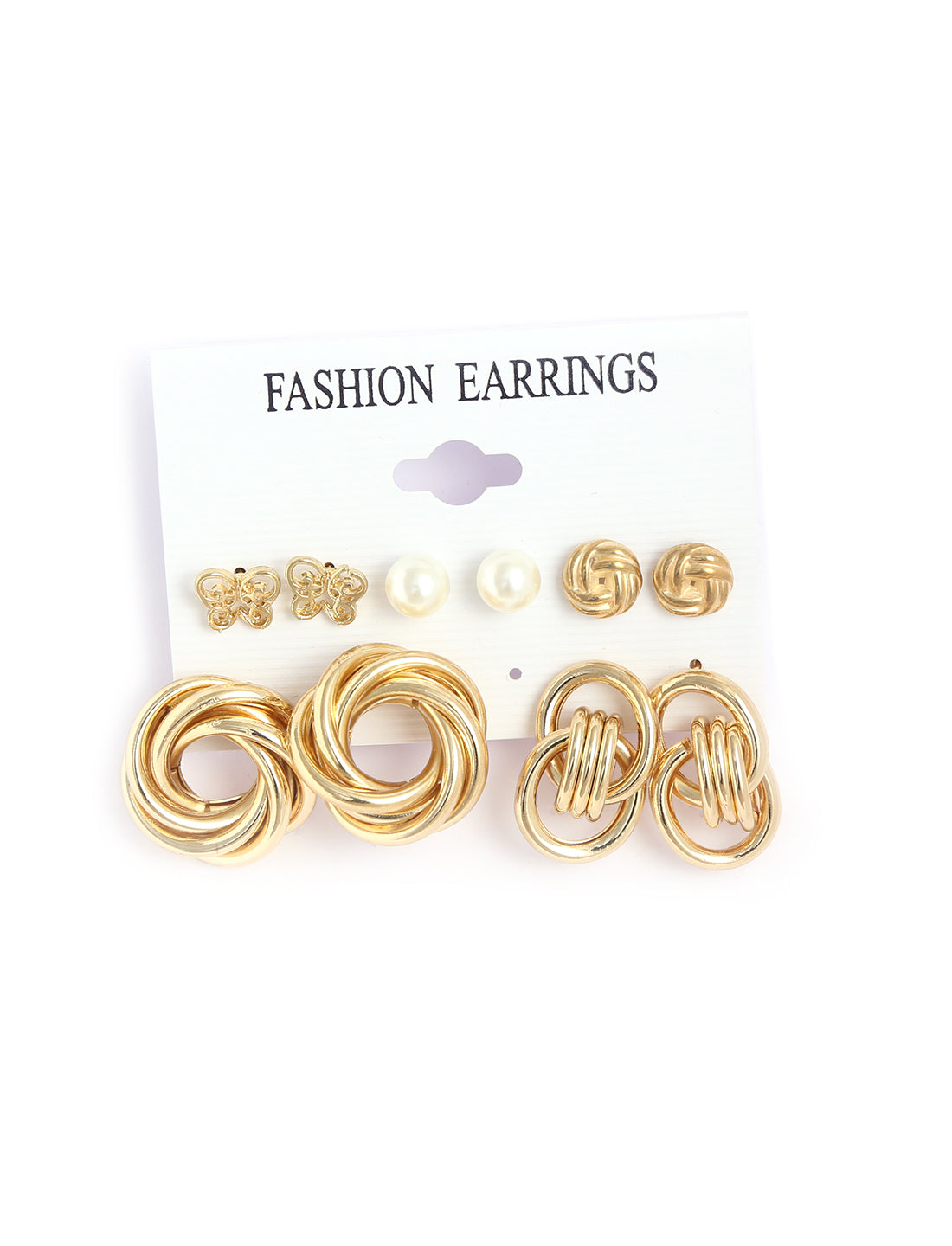 Gold-Polished Alloy Set Of 6 Designer Earrings - The Pari