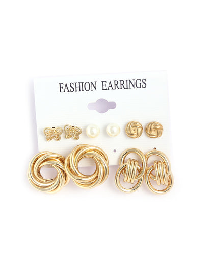 Gold-Polished Alloy Set Of 6 Designer Earrings - The Pari