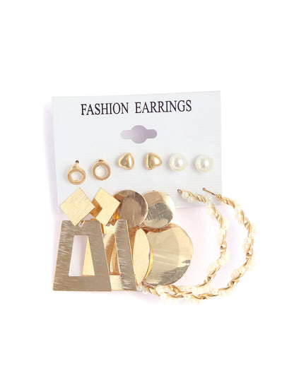 Gold-Polished Alloy Set Of 6 Designer Earrings - The Pari