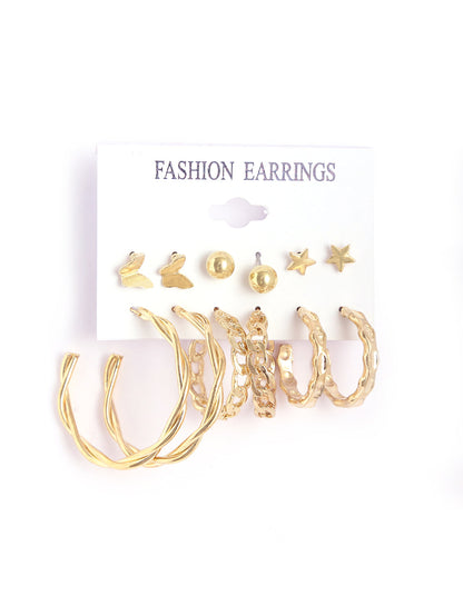 Gold-Polished Alloy Set Of 6 Designer Earrings - The Pari