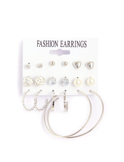 Gold-Polished Alloy Set Of 9 Designer Earrings - The Pari
