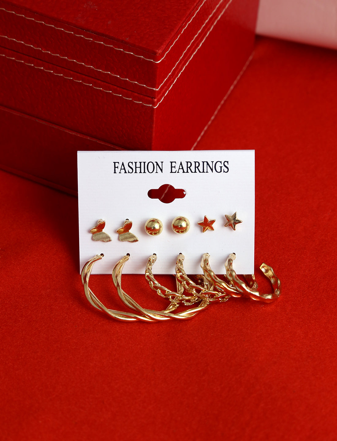 Gold-Polished Alloy Set Of 6 Designer Earrings - The Pari