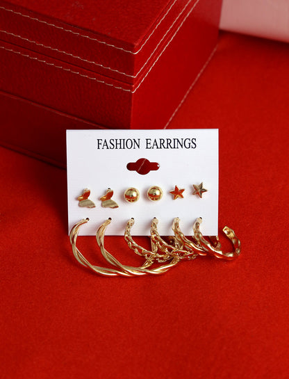 Gold-Polished Alloy Set Of 6 Designer Earrings - The Pari