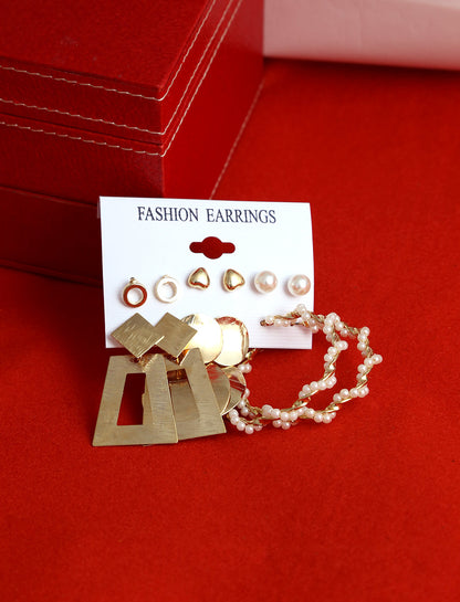 Gold-Polished Alloy Set Of 6 Designer Earrings - The Pari