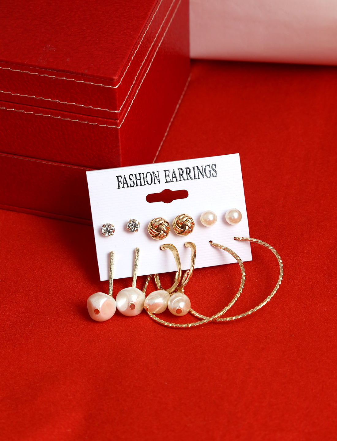 Gold-Polished Alloy Set Of 6 Designer Earrings - The Pari