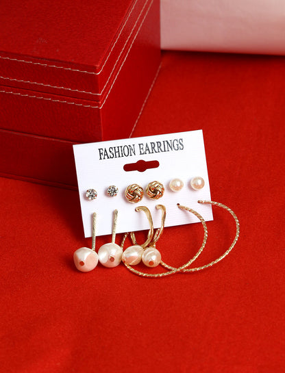 Gold-Polished Alloy Set Of 6 Designer Earrings - The Pari
