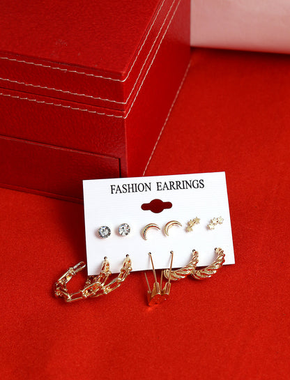 Gold-Polished Alloy Set Of 6 Designer Earrings - The Pari