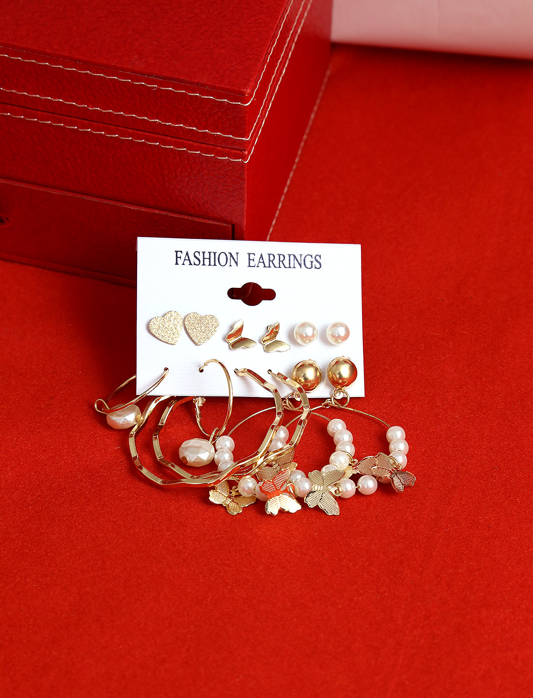 Gold-Polished Alloy Set Of 6 Designer Earrings - The Pari