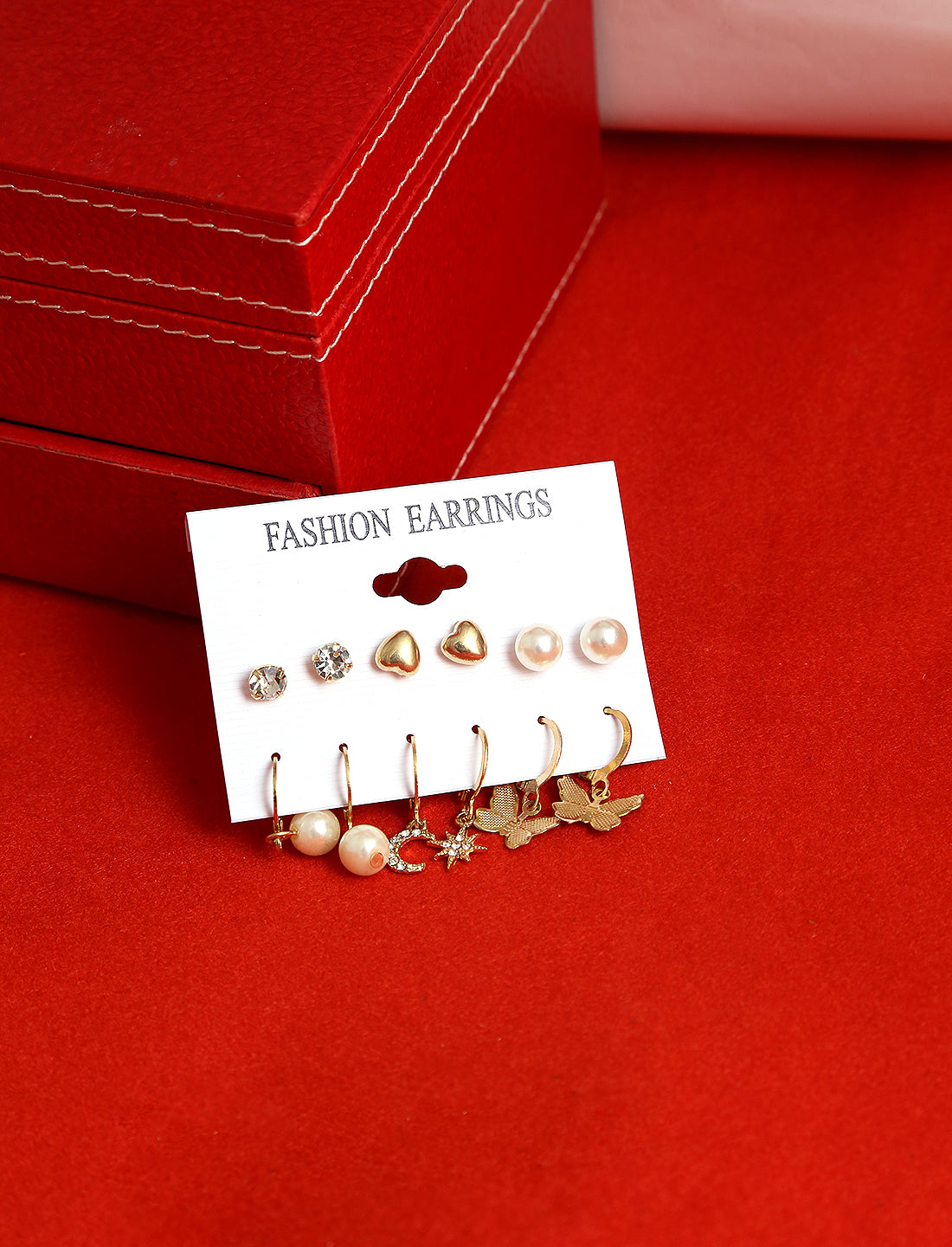 Gold-Polished Alloy Set Of 6 Designer Earrings - The Pari