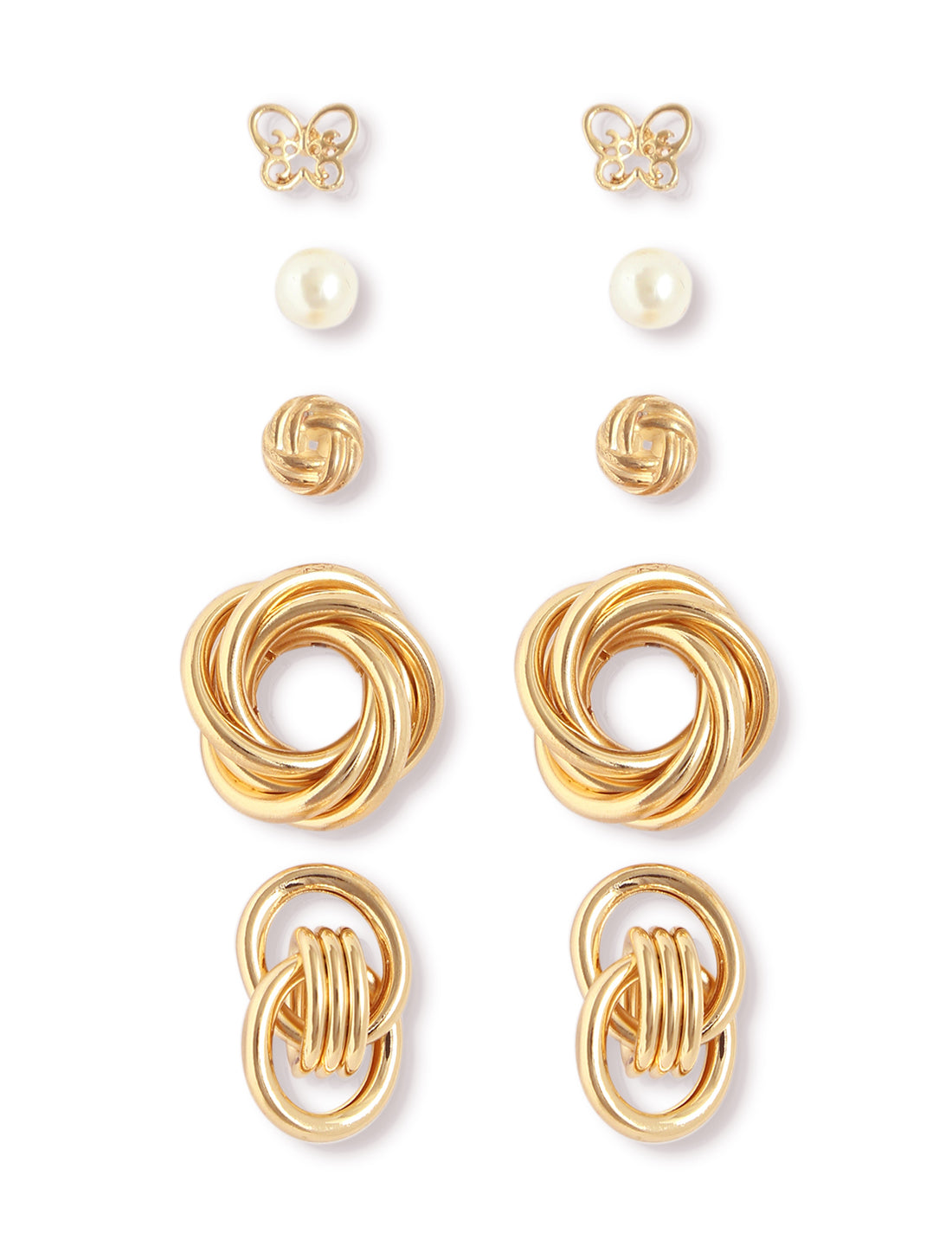 Gold-Polished Alloy Set Of 6 Designer Earrings - The Pari