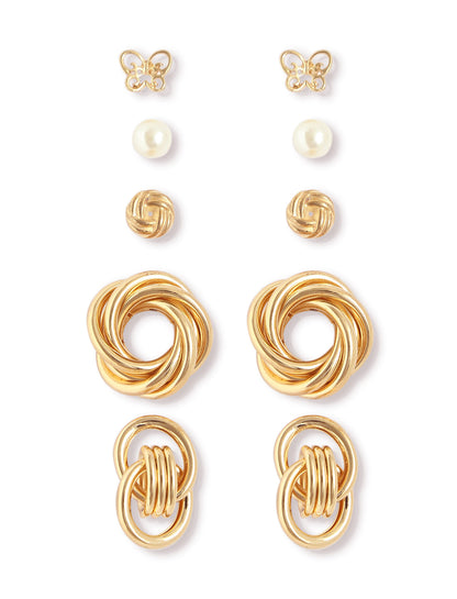 Gold-Polished Alloy Set Of 6 Designer Earrings - The Pari