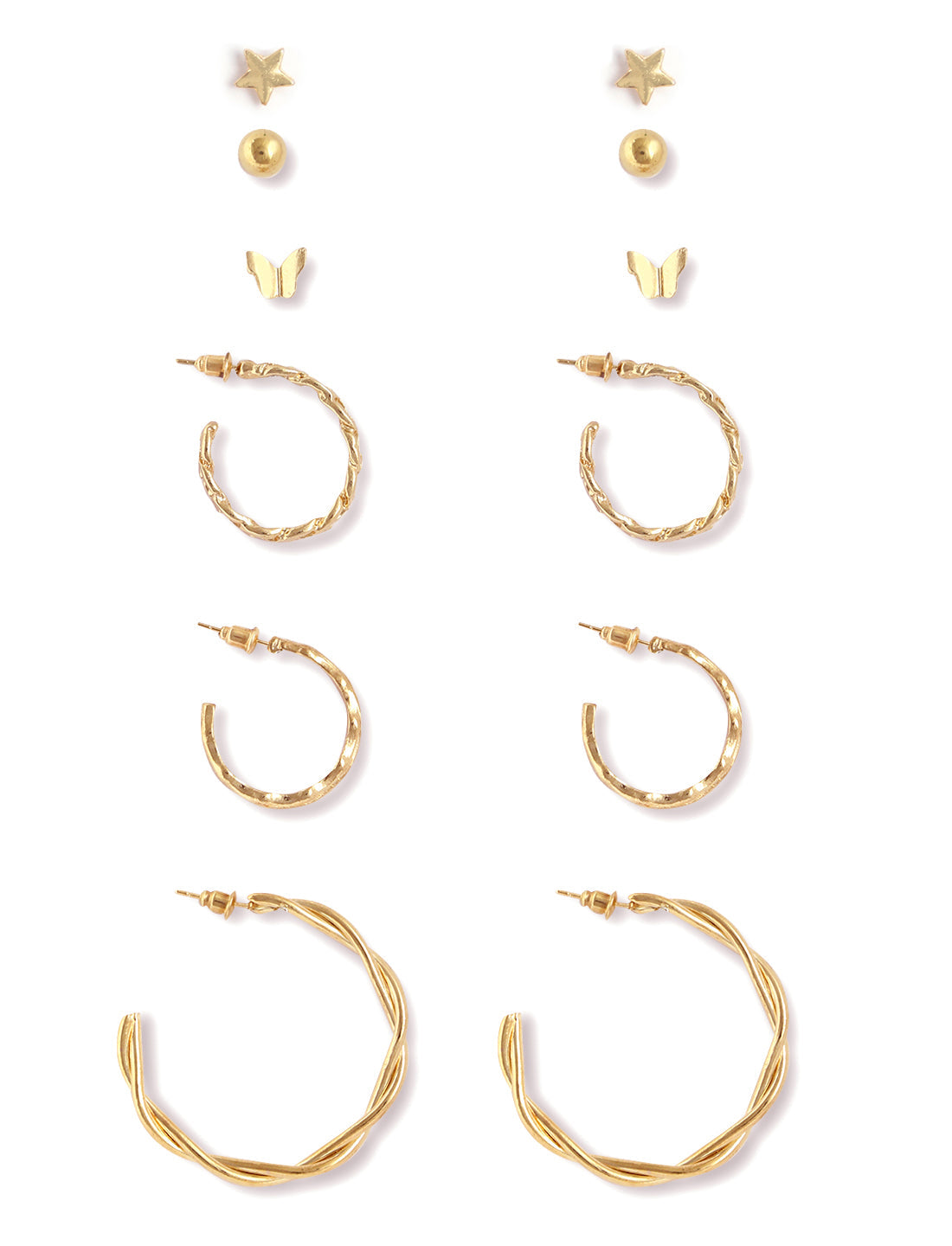 Gold-Polished Alloy Set Of 6 Designer Earrings - The Pari