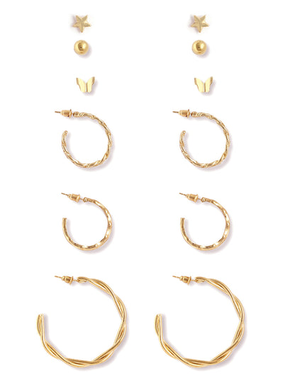 Gold-Polished Alloy Set Of 6 Designer Earrings - The Pari
