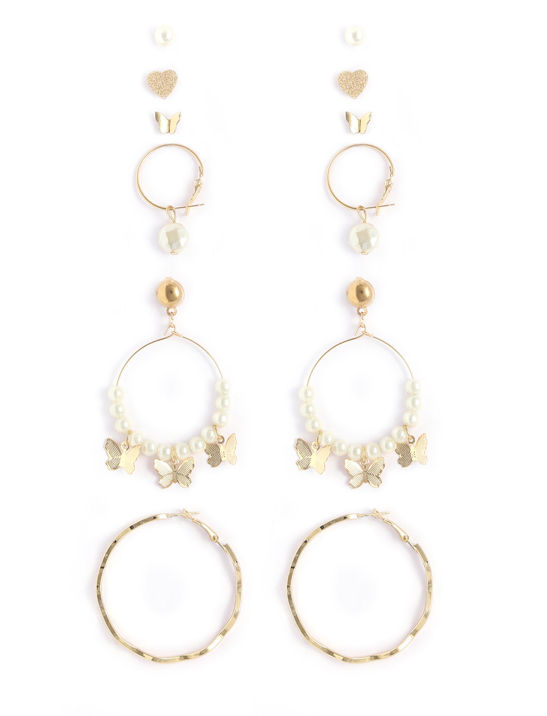 Gold-Polished Alloy Set Of 6 Designer Earrings - The Pari