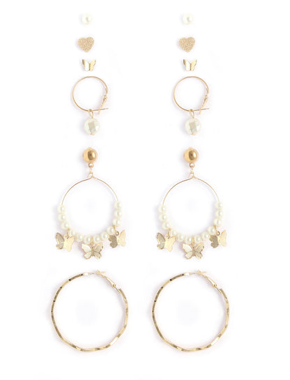 Gold-Polished Alloy Set Of 6 Designer Earrings - The Pari