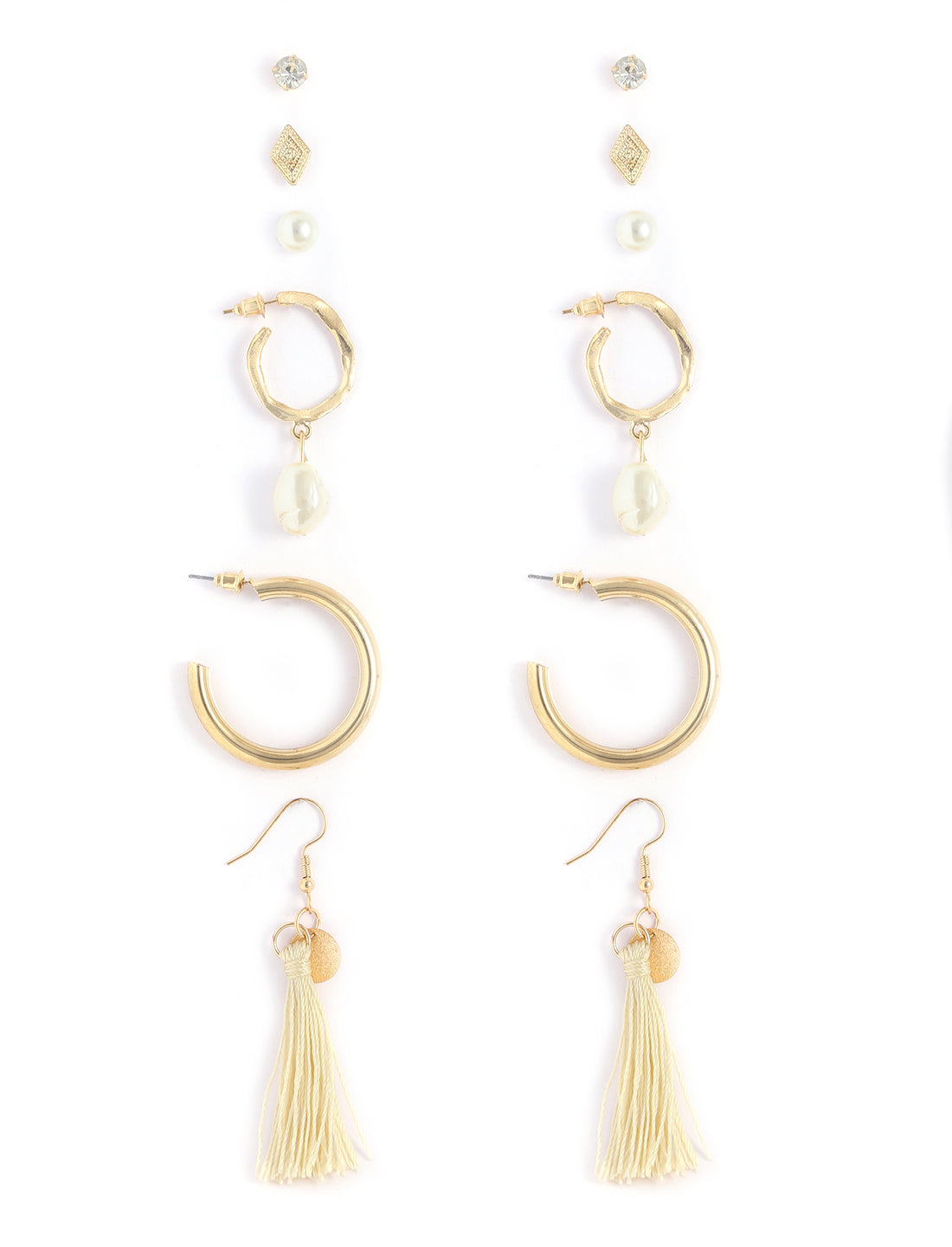 Gold-Polished Alloy Set Of 6 Designer Earrings - The Pari
