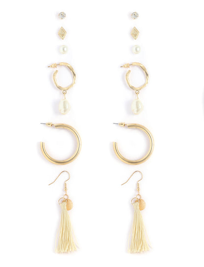 Gold-Polished Alloy Set Of 6 Designer Earrings - The Pari