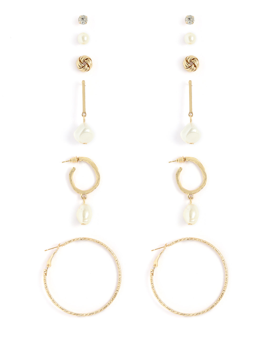 Gold-Polished Alloy Set Of 6 Designer Earrings - The Pari