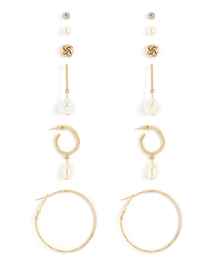 Gold-Polished Alloy Set Of 6 Designer Earrings - The Pari