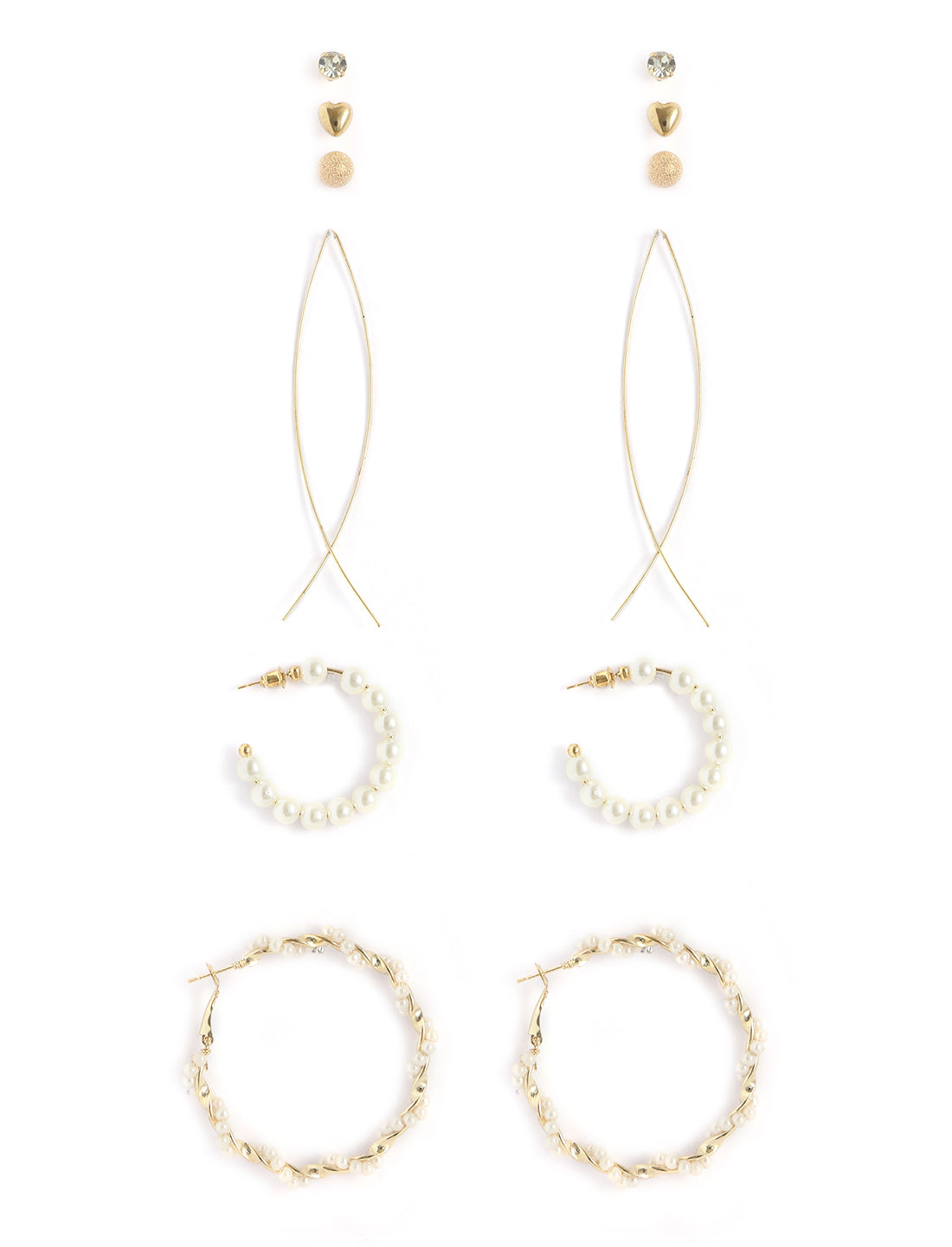 Gold-Polished Alloy Set Of 6 Designer Earrings - The Pari
