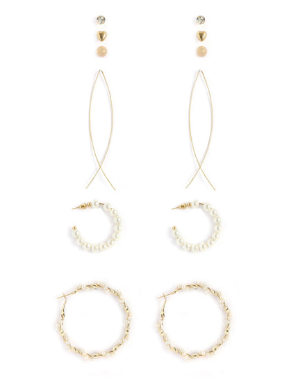 Gold-Polished Alloy Set Of 6 Designer Earrings - The Pari