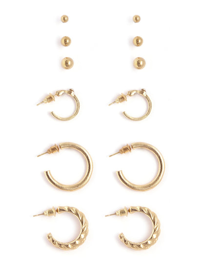 Gold-Polished Alloy Set Of 6 Designer Earrings - The Pari