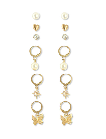 Gold-Polished Alloy Set Of 6 Designer Earrings - The Pari