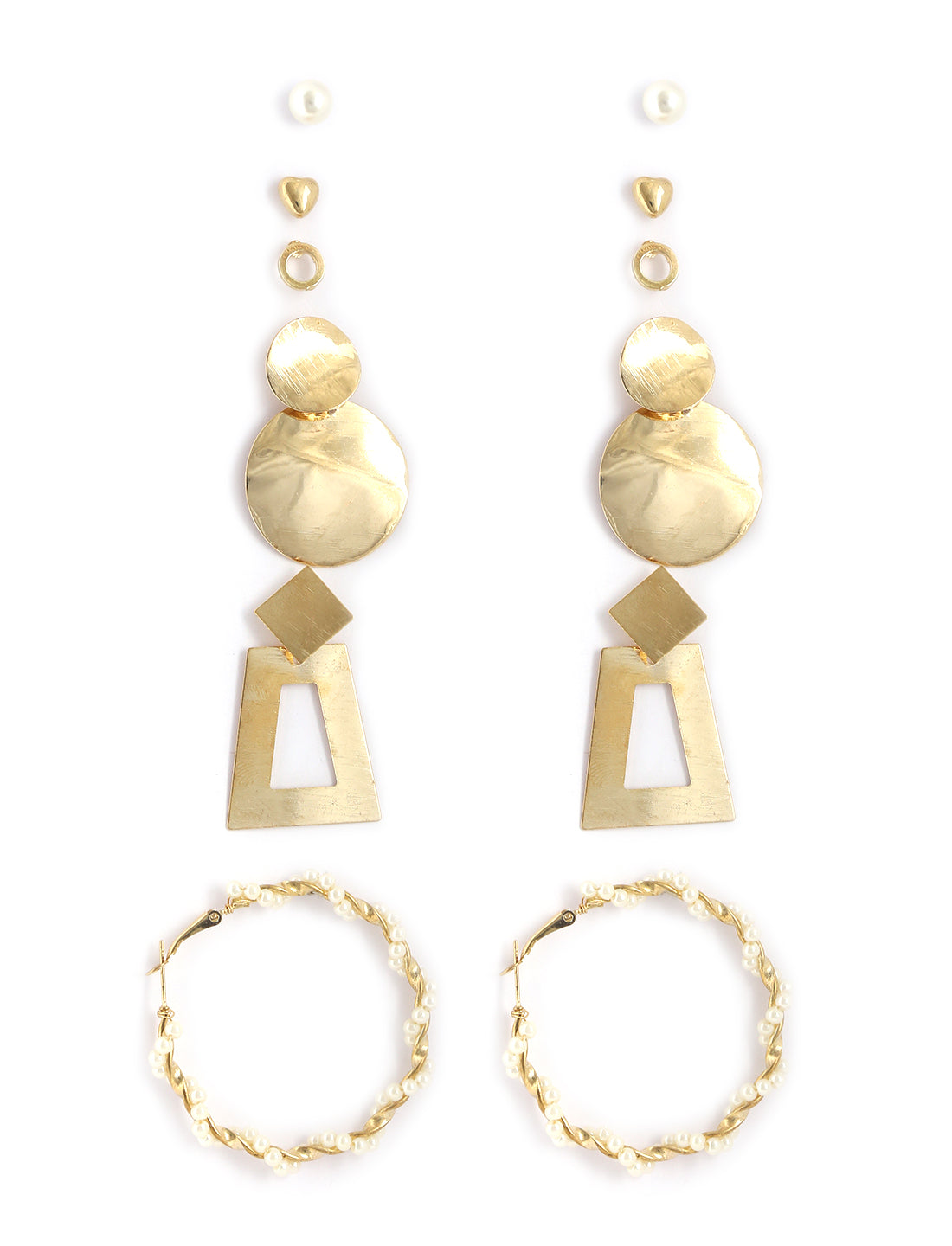 Gold-Polished Alloy Set Of 6 Designer Earrings - The Pari