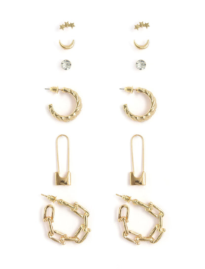 Gold-Polished Alloy Set Of 6 Designer Earrings - The Pari