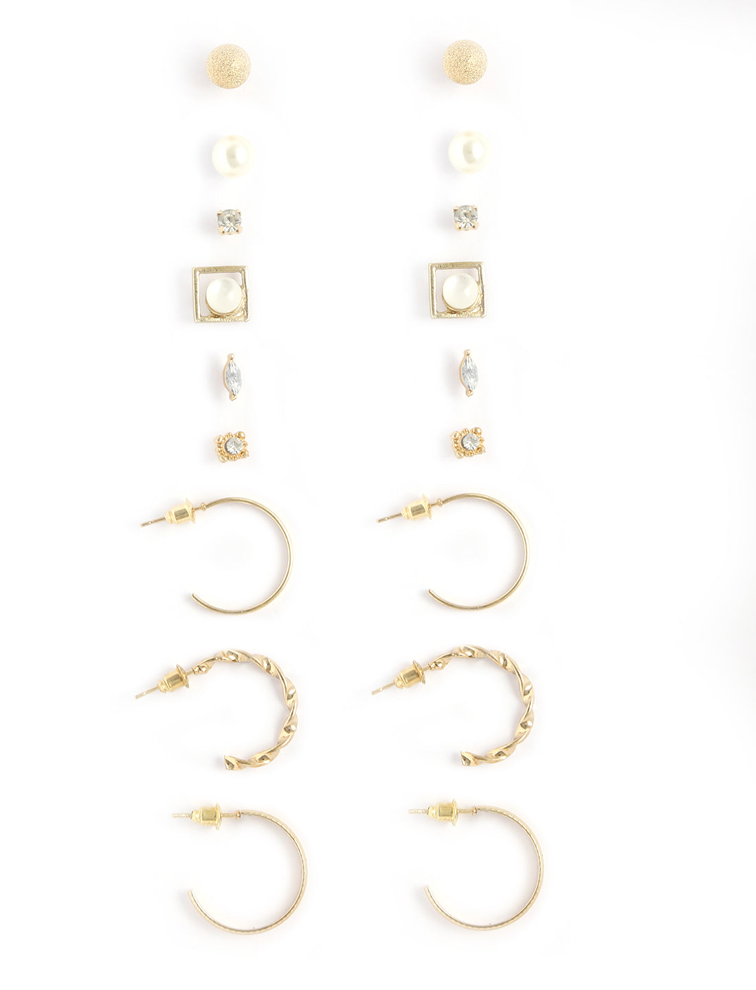 Gold-Polished Alloy Set Of 9 Designer Earrings - The Pari