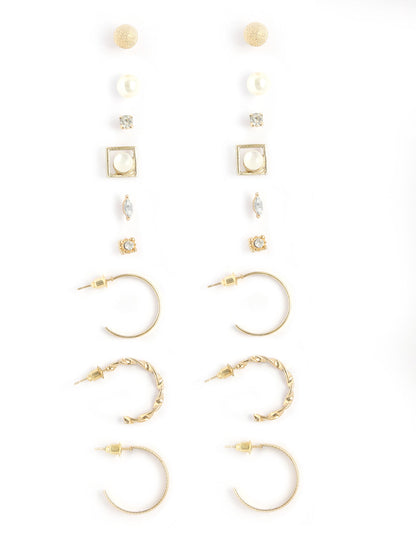 Gold-Polished Alloy Set Of 9 Designer Earrings - The Pari