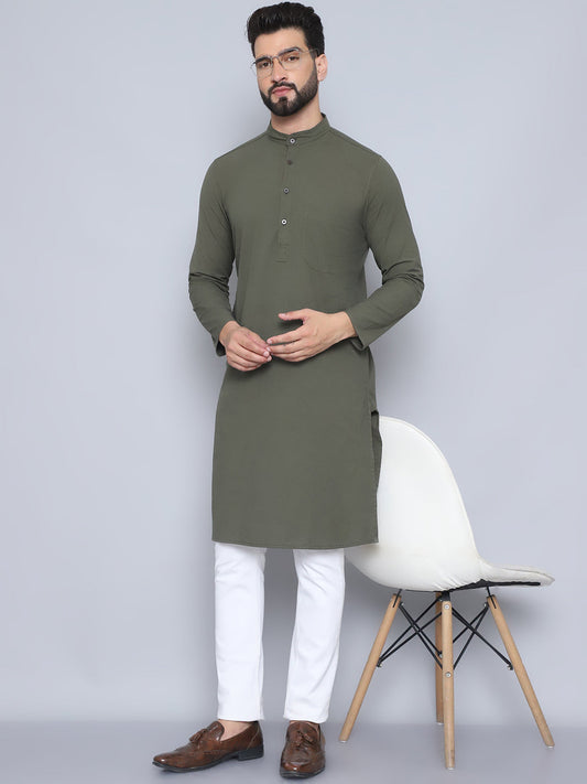 Even Apparels Men's Pure Cotton Green Kurta