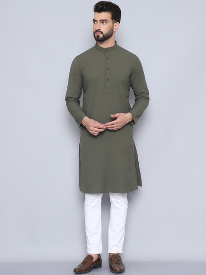 Even Apparels Men's Pure Cotton Green Kurta
