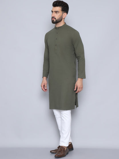 Even Apparels Men's Pure Cotton Green Kurta