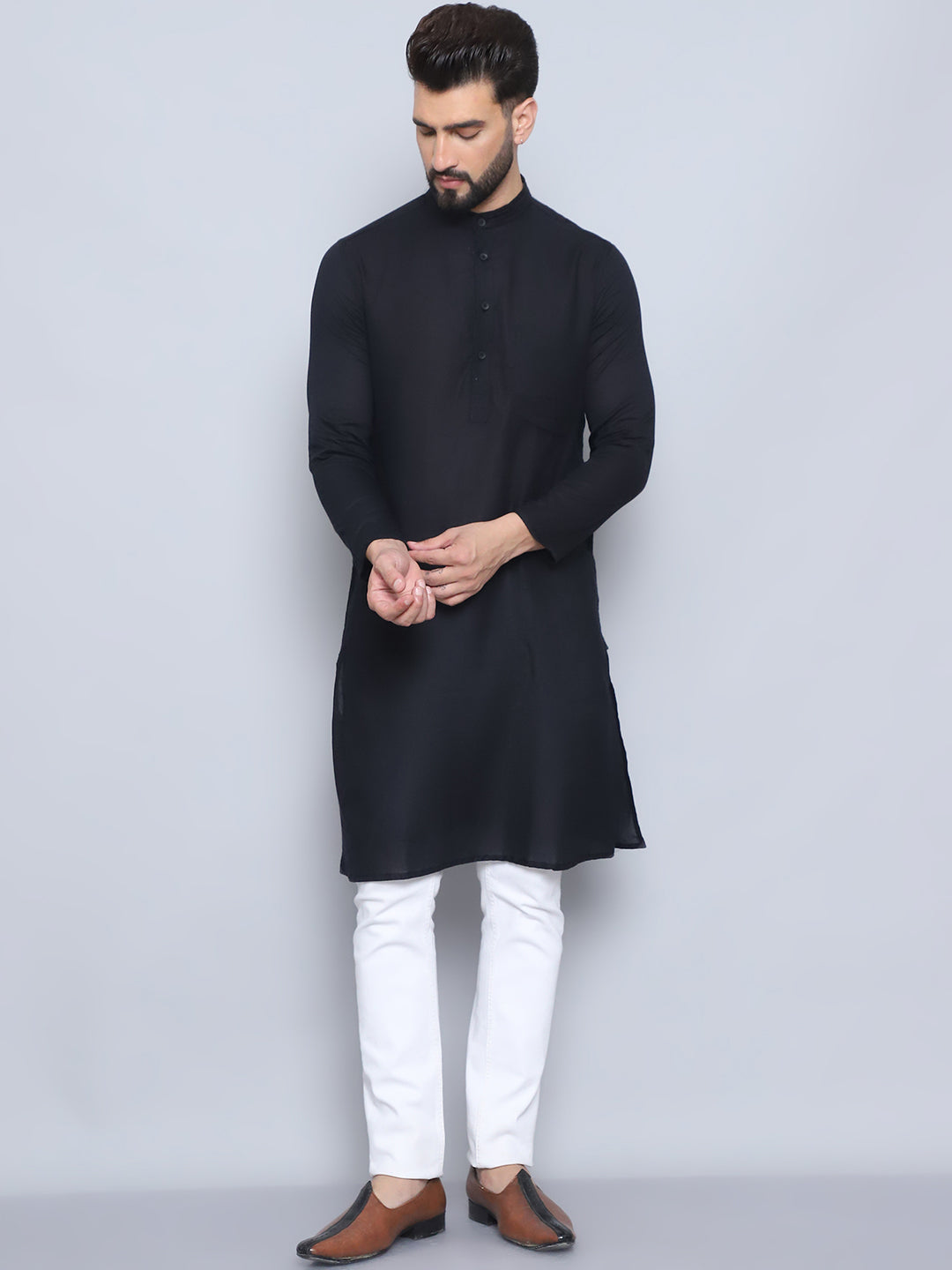 Even Apparels Men's Pure Cotton Black Kurta