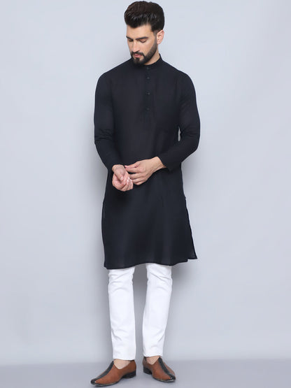 Even Apparels Men's Pure Cotton Black Kurta