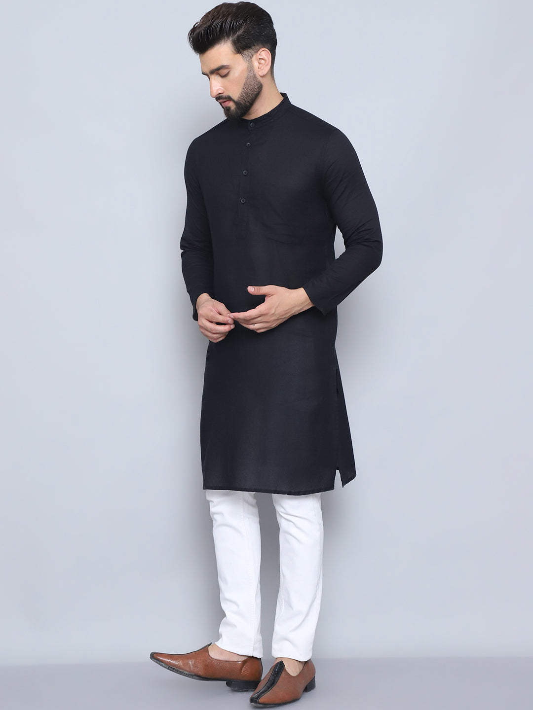 Even Apparels Men's Pure Cotton Black Kurta