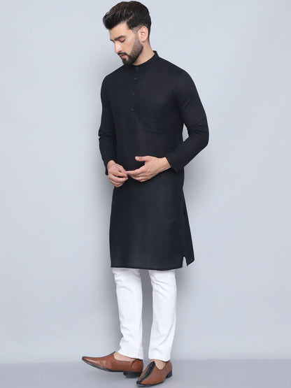 Even Apparels Men's Pure Cotton Black Kurta