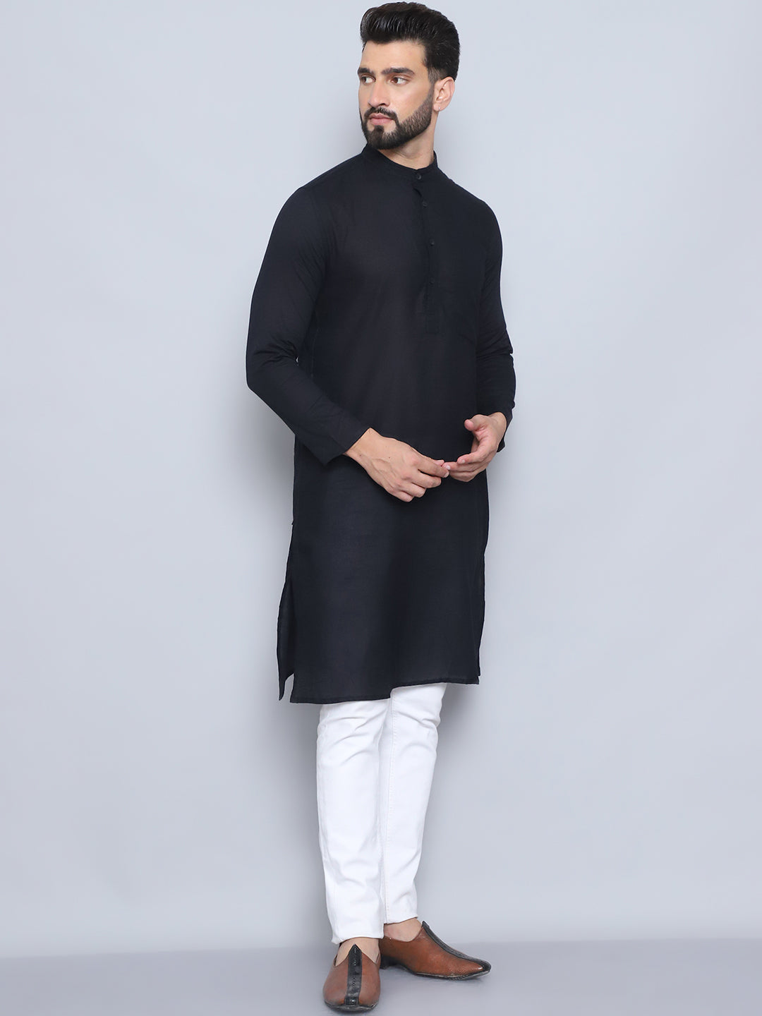 Even Apparels Men's Pure Cotton Black Kurta