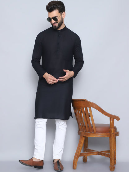 Even Apparels Men's Pure Cotton Black Kurta