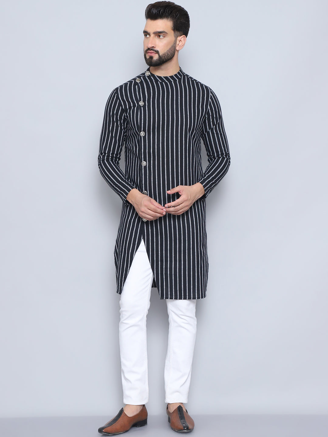 Even Apparels Men's Pure Cotton Black Sherwani Kurta